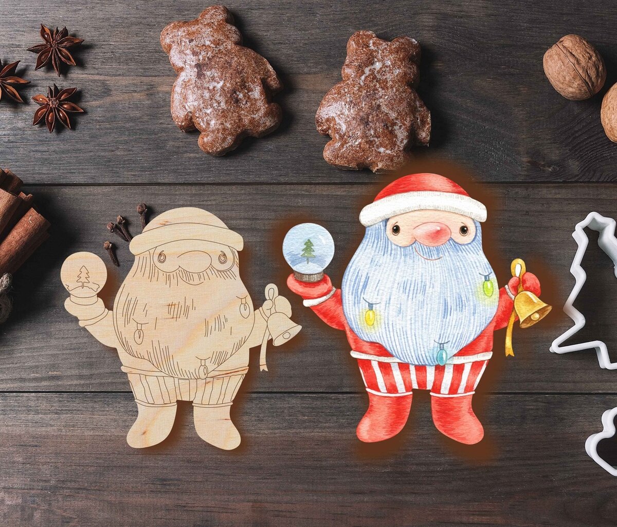 Intra απο ξύλο plywood 3mm-4mm πάχος - Χριστουγεννιάτικο Στολίδι Παππού Χριστουγεννιάτικο Δέντρο Διακόσμηση Άγιου Βασίλη Δίασταση 10x10 cm Intraeaxys-r7vmkm57
