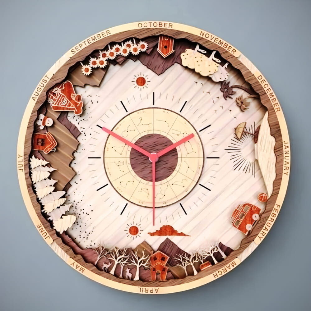 Intra απο ξύλο plywood 3mm-4mm πάχος - Ξύλινο ρολόι τοίχου με στρώσεις Δίασταση 30x30 cm Intraeaxys-m1d6jq37