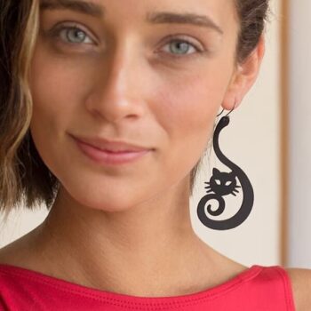 Intra απο ξύλο plywood 3mm-4mm πάχος - Cute Cat Earrings Cat Jewelry Δίασταση 3x3 cm Intraeaxys-075yp3po - Image 4