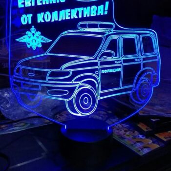 Intra απο ξύλο plywood 3mm-4mm πάχος - Τρισδιάστατη λάμπα ψευδαίσθησης αστυνομικού αυτοκινήτου Δίασταση 30x30 cm Intraeaxys-eoxl22go - Image 1