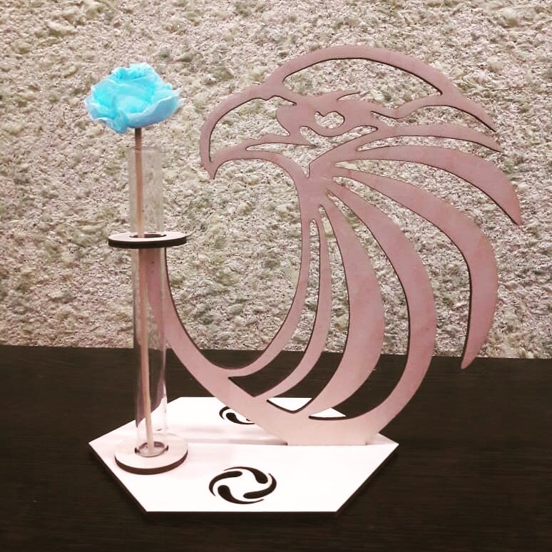 Intra απο ξύλο plywood 3mm-4mm πάχος - Δοκιμαστικό βάζο Wood Eagle Head Crystal Glass Βάζο Ξύλινη Βάση Γλάστρα Δίασταση 30x30 cm Intraeaxys-67wlmjl1