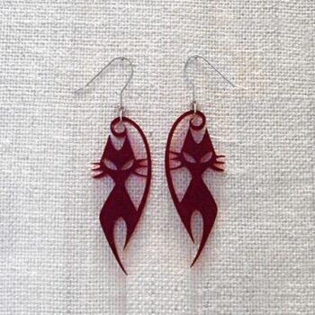 Intra απο ξύλο plywood 3mm-4mm πάχος - Δύο ακρυλικά σκουλαρίκια γάτα Δίασταση 3x3 cm Intraeaxys-eo20kzq7 - Image 1