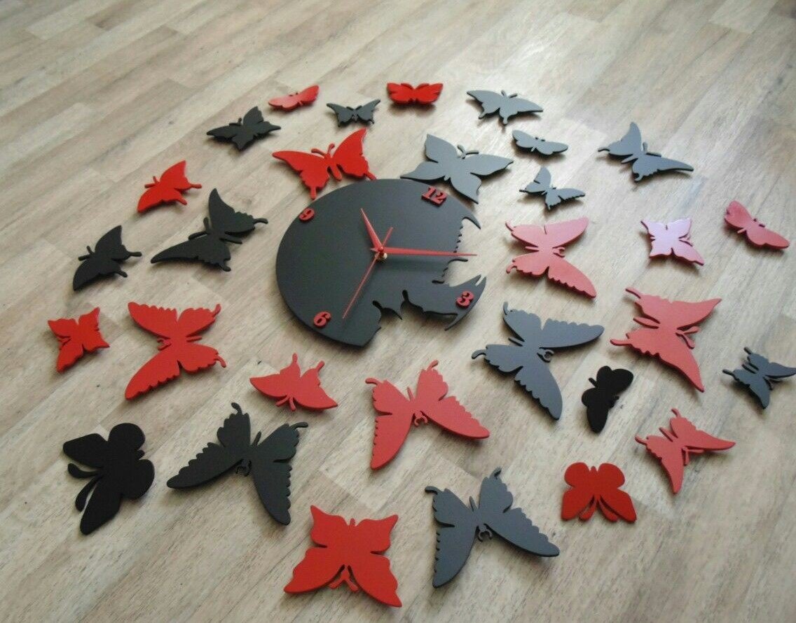 Intra απο ξύλο plywood 3mm-4mm πάχος - DIY μοντέρνο ρολόι τοίχου πεταλούδα Δίασταση 30x30 cm Intraeaxys-r1z2rv21