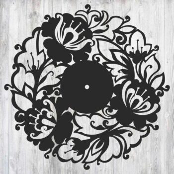 Intra απο ξύλο plywood 3mm-4mm πάχος - Πρότυπο ρολόι τοίχου με λουλούδια Δίασταση 30x30 cm Intraeaxys-075y520o - Image 1