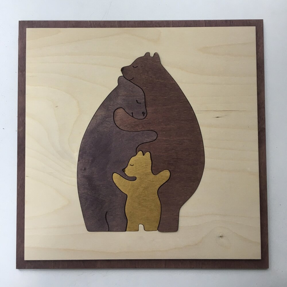 Intra απο ξύλο plywood 3mm-4mm πάχος - Bear Family Wall Art Δίασταση 30x30 cm Intraeaxys-eo208mq7