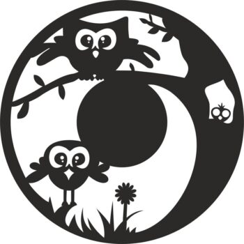 Intra απο ξύλο plywood 3mm-4mm πάχος - Διακοσμητικό σχέδιο ρολογιού κουκουβάγιες Δίασταση 30x30 cm Intraeaxys-joe36876 - Image 1