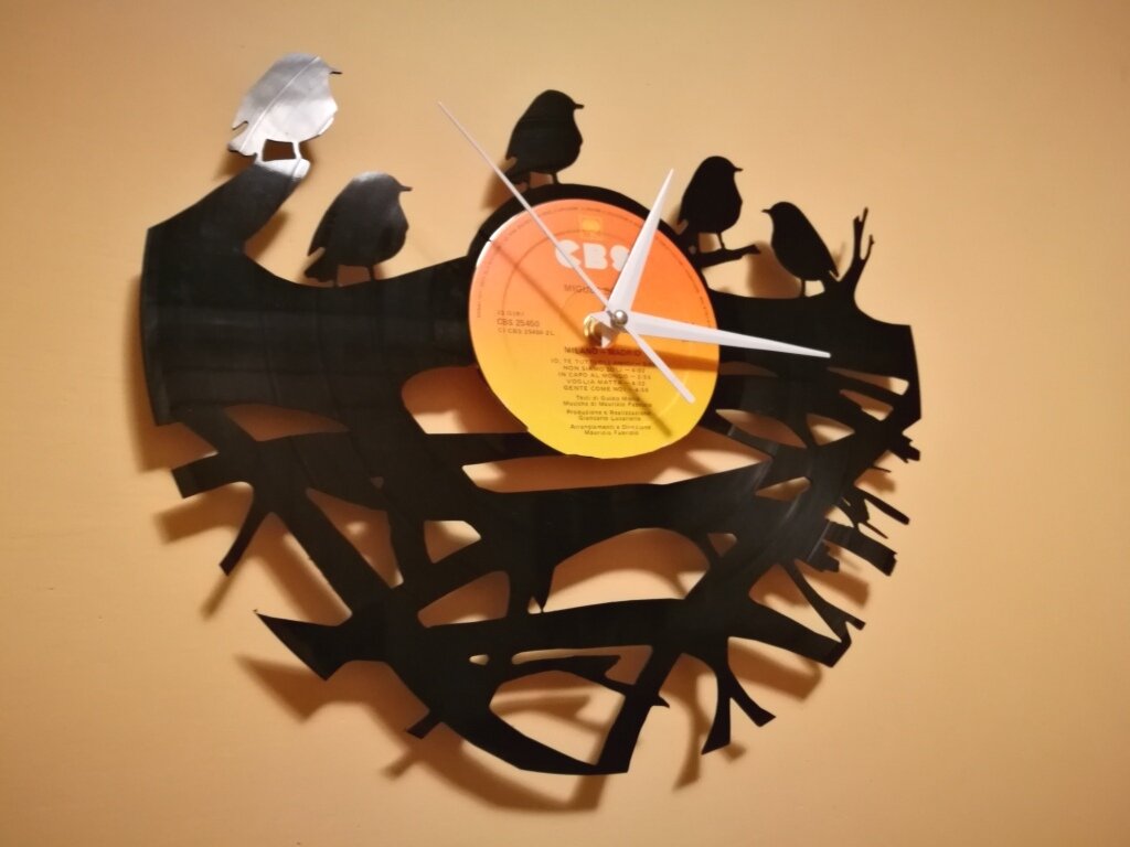 Intra απο ξύλο plywood 3mm-4mm πάχος - Orologio Vinile Clock Uccelli su Ramo Δίασταση 30x30 cm Intraeaxys-67wlwl12