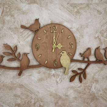 Intra απο ξύλο plywood 3mm-4mm πάχος - Ρολόι τοίχου πουλιά στο κλαδί Δίασταση 30x30 cm Intraeaxys-51rrkj01 - Image 1