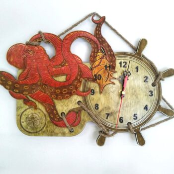 Intra απο ξύλο plywood 3mm-4mm πάχος - Ρολόι τοίχου χταπόδι Δίασταση 30x30 cm Intraeaxys-51rrp931 - Image 1