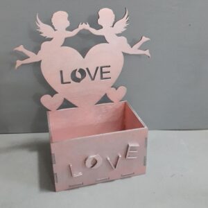 Intra απο ξύλο plywood 3mm-4mm πάχος - Κουτί με Αγγέλες Αγάπη Καρδιά Δίασταση 30x30 cm Intraeaxys-ro6yzj27