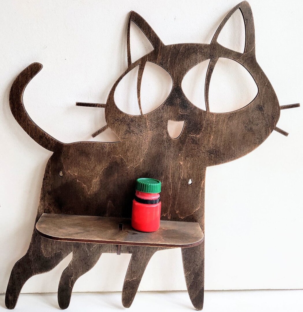 Intra απο ξύλο plywood 3mm-4mm πάχος - Ράφι σε σχήμα γάτας Δίασταση 30x30 cm Intraeaxys-e1gk2kxo