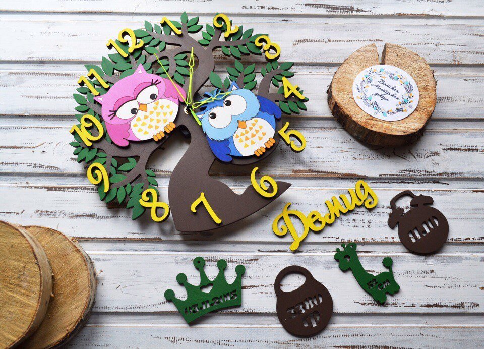 Intra απο ξύλο plywood 3mm-4mm πάχος - Ρολόι τοίχου παιδικού δωματίου Δίασταση 30x30 cm Intraeaxys-eoxl2d4o