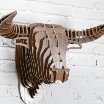 Intra απο ξύλο plywood 3mm-4mm πάχος - Διακόσμηση τοίχου κεφαλής ταύρου τρισδιάστατο κεφάλι ζώων Δίασταση 30x30 cm Intraeaxys-zo9y0947 - Image 1