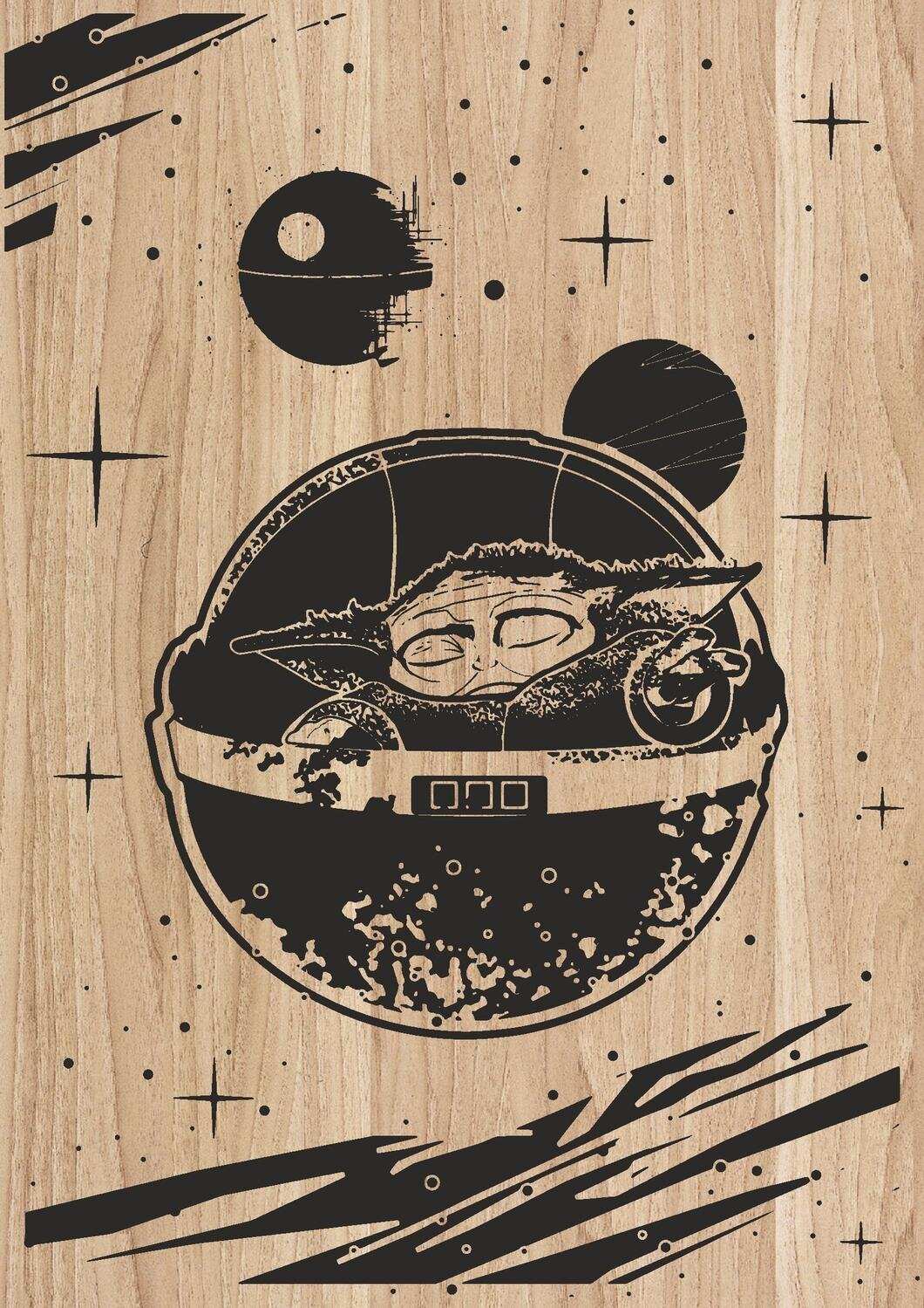 Intra απο ξύλο plywood 3mm-4mm πάχος - Χαρακτήρας με λέιζερ Χαρακτήρας Yoda Star Wars Δίασταση 30x30 cm Intraeaxys-67wl4jl1