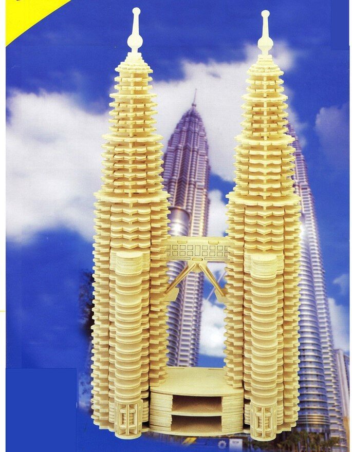 Intra απο ξύλο plywood 3mm-4mm πάχος - Τρισδιάστατο παζλ Petronas Twin Towers Δίασταση 30x30 cm Intraeaxys-eo0qr5g1