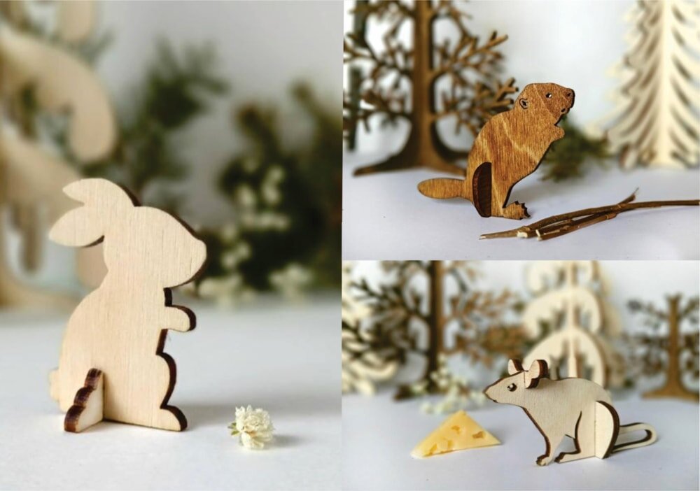 Intra απο ξύλο plywood 3mm-4mm πάχος - Επιτραπέζιο Animal Decor Bunny Mouse Δίασταση 30x30 cm Intraeaxys-joed9l91