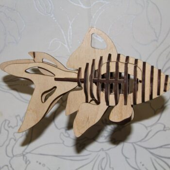 Intra απο ξύλο plywood 3mm-4mm πάχος - Μοτίβο 3D παζλ ψαριών Δίασταση 30x30 cm Intraeaxys-lop0561w - Image 1