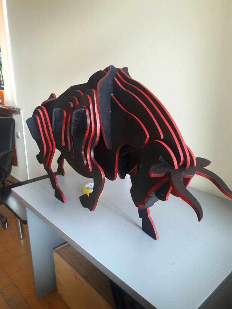 Intra απο ξύλο plywood 3mm-4mm πάχος - 3d Παζλ Ξύλινος Ταύρος 6 χλστ Δίασταση 30x30 cm Intraeaxys-joe3qn76