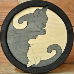 Intra απο ξύλο plywood 3mm-4mm πάχος - Γάτες Γιν Γιανγκ Δίασταση 30x30 cm Intraeaxys-lopq8437