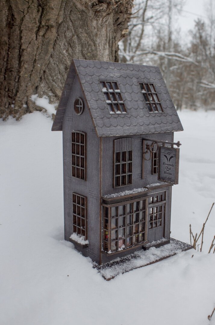 Intra απο ξύλο plywood 3mm-4mm πάχος - Βιβλιοπωλείο Flourish And Blotts House Harry Potter Δίασταση 40x50 cm Intraeaxys-075y9y8o