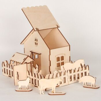 Intra απο ξύλο plywood 3mm-4mm πάχος - Ξύλινο σετ παιχνιδιών Ζώα φάρμας και κουτί Δίασταση 30x30 cm Intraeaxys-e1gkx8vo - Image 1