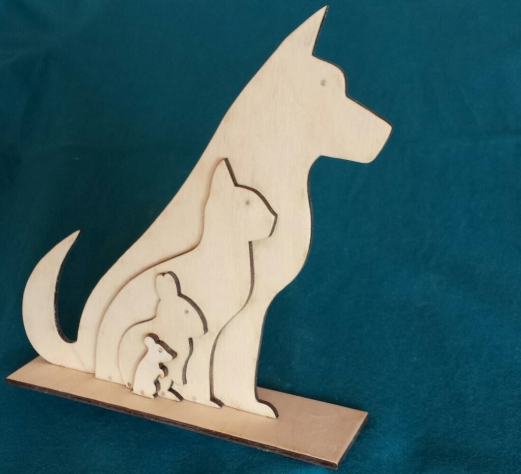 Intra απο ξύλο plywood 3mm-4mm πάχος - Σιλουέτα ζώων Σκύλος Γάτα Κουνέλι Ποντίκι Δίασταση 30x30 cm Intraeaxys-qommnvko