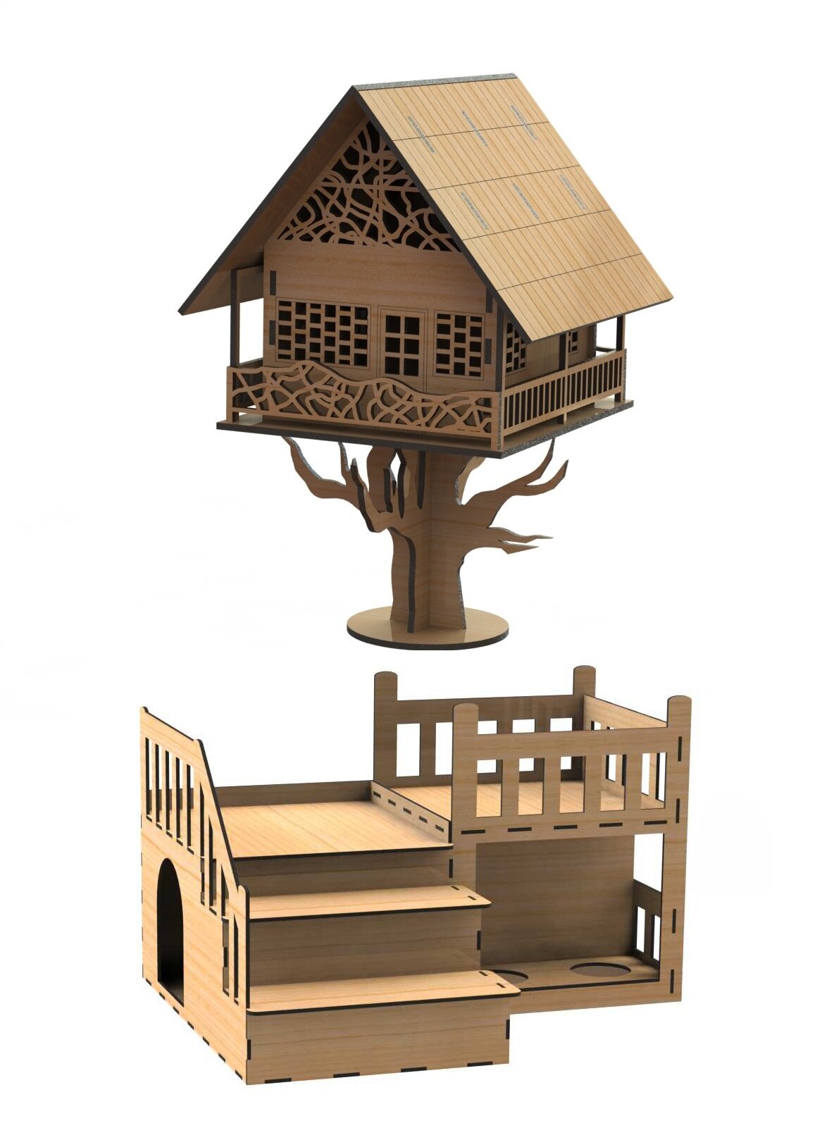 Intra απο ξύλο plywood 3mm-4mm πάχος - Lasercut Fantasy House Δίασταση 40x50 cm Intraeaxys-yonn2xor