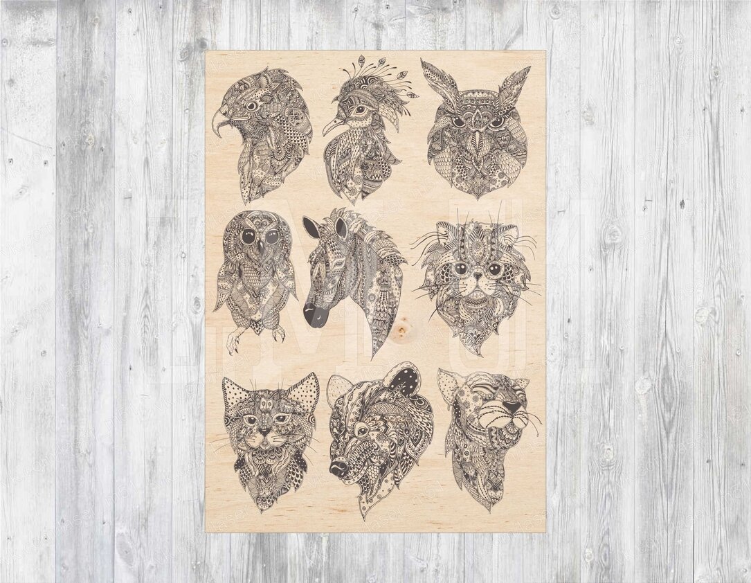 Intra απο ξύλο plywood 3mm-4mm πάχος - Χάραξη με λέιζερ Boho Animals Δίασταση 30x30 cm Intraeaxys-r7vmyvl7