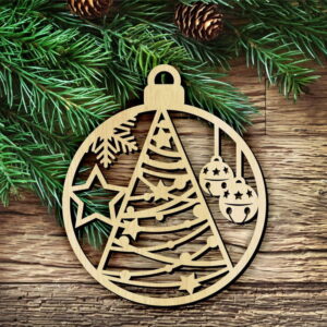 Intra απο ξύλο plywood 3mm-4mm πάχος - Χριστουγεννιάτικη Μπάλα Στολίδι Χριστουγεννιάτικο Δέντρο Δίασταση 10x10 cm Intraeaxys-67wlg081