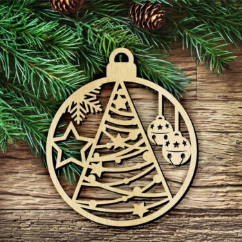 Intra απο ξύλο plywood 3mm-4mm πάχος - Χριστουγεννιάτικη Μπάλα Στολίδι Χριστουγεννιάτικο Δέντρο Δίασταση 10x10 cm Intraeaxys-67wlg081 - Image 1
