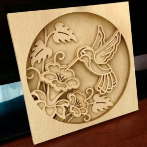 Intra απο ξύλο plywood 3mm-4mm πάχος - Κολίμπρι με στρώσεις ξύλου Δίασταση 30x30 cm Intraeaxys-078yr04o