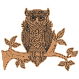 Intra απο ξύλο plywood 3mm-4mm πάχος - Διακοσμητικό πρότυπο χαρακτικής κουκουβάγιας που κάθεται στο κλαδί Δίασταση 30x30 cm Intraeaxys-eoxldvgo