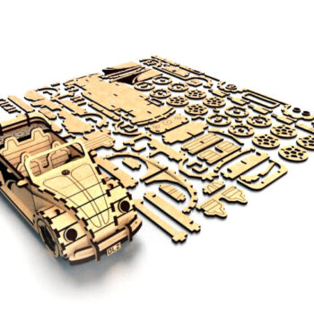 Intra απο ξύλο plywood 3mm-4mm πάχος - Volkswagen Fusca Beetle Convertible 3D παζλ Δίασταση 30x30 cm Intraeaxys-078yl9mo - Image 4