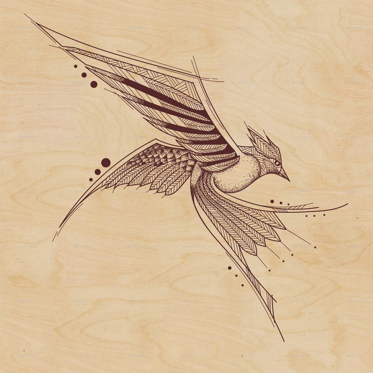 Intra απο ξύλο plywood 3mm-4mm πάχος - Στένσιλ ting διάνυσμα πουλί Δίασταση 30x30 cm Intraeaxys-qomm5jko