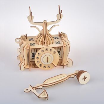 Intra απο ξύλο plywood 3mm-4mm πάχος - Παλιομοδίτικο 3D ξύλινο μοντέλο τηλεφωνικού παιχνιδιού Δίασταση 30x30 cm Intraeaxys-eo20m537 - Image 3