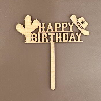 Intra απο ξύλο plywood 3mm-4mm πάχος - Cowboy Happy Birthday Cake Topper Δίασταση 30x30 cm Intraeaxys-ro6yrnq7 - Image 3