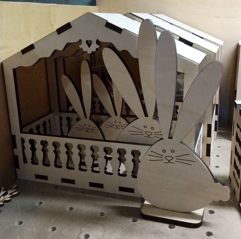 Intra απο ξύλο plywood 3mm-4mm πάχος - Όρθιο κουνέλι Πασχαλινό λαγουδάκι Δίασταση 30x30 cm Intraeaxys-joed0q61