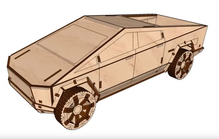 Intra απο ξύλο plywood 3mm-4mm πάχος - Πρότυπο κόντρα πλακέ Tesla Cybertruck Δίασταση 30x30 cm Intraeaxys-lopq5867