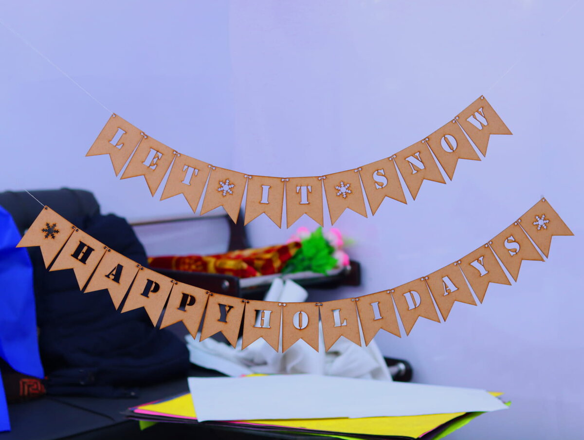 Intra απο ξύλο plywood 3mm-4mm πάχος - Let It Snow Christmas Bunting Καλές γιορτές Bunting Δίασταση 10x10 cm Intraeaxys-eo0qey31