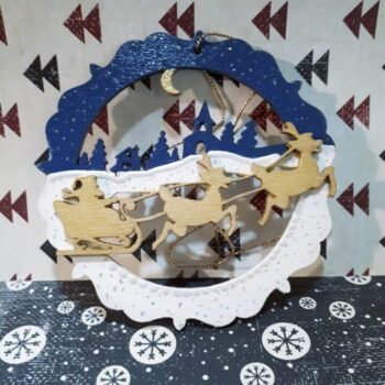 Intra απο ξύλο plywood 3mm-4mm πάχος - Χριστουγεννιάτικη διακόσμηση τοίχου Santa Sleigh and Reindeer Δίασταση 30x30 cm Intraeaxys-6o3yje37 - Image 1