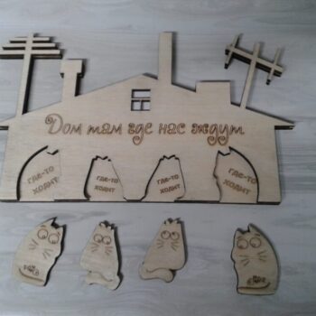 Intra απο ξύλο plywood 3mm-4mm πάχος - Μπρελόκ τοίχου 4 γάτες Δίασταση 5x5 cm Intraeaxys-zo9yv6e7 - Image 1