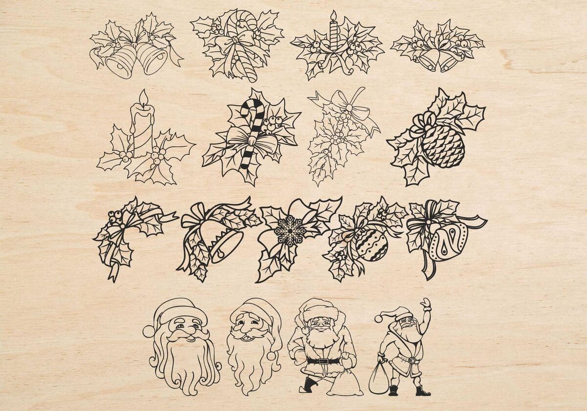Intra απο ξύλο plywood 3mm-4mm πάχος - Χριστουγεννιάτικα στολίδια Santa Flowers Χαρακτική με λέιζερ Δίασταση 10x10 cm Intraeaxys-eo4qjdg7