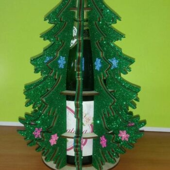 Intra απο ξύλο plywood 3mm-4mm πάχος - Χριστουγεννιάτικο χριστουγεννιάτικο χριστουγεννιάτικο δέντρο με μπουκάλι κρασιού Δίασταση 30x30 cm Intraeaxys-qomm2wpo - Image 1