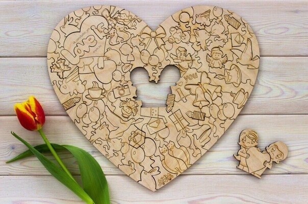 Intra απο ξύλο plywood 3mm-4mm πάχος - Love Heart Shape Puzzle Δίασταση 30x30 cm Intraeaxys-51rr0001