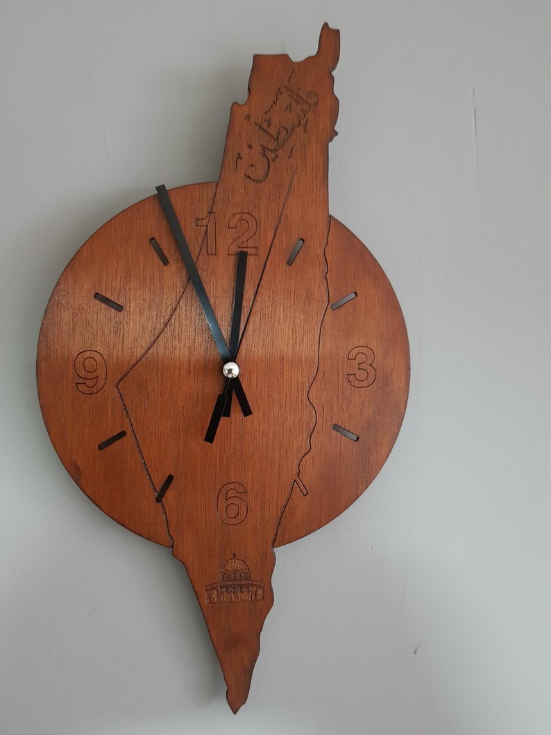 Intra απο ξύλο plywood 3mm-4mm πάχος - Χάρτης Παλαιστίνης Ρολόι τοίχου Δίασταση 30x30 cm Intraeaxys-p7ym2357