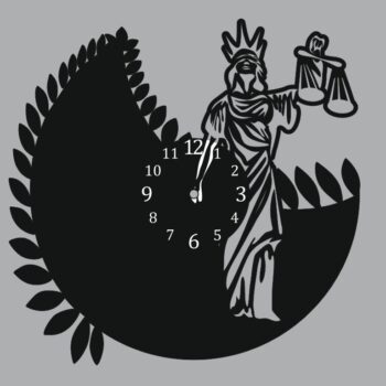 Intra απο ξύλο plywood 3mm-4mm πάχος - Ρολόι Femida γυναίκα της δικαιοσύνης Δίασταση 30x30 cm Intraeaxys-078ny475 - Image 1