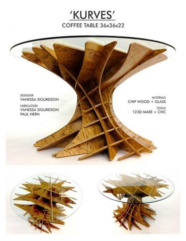 Intra απο ξύλο plywood 3mm-4mm πάχος - Τραπεζάκι σαλονιού Kurves Δίασταση 30x30 cm Intraeaxys-p7ym9y27