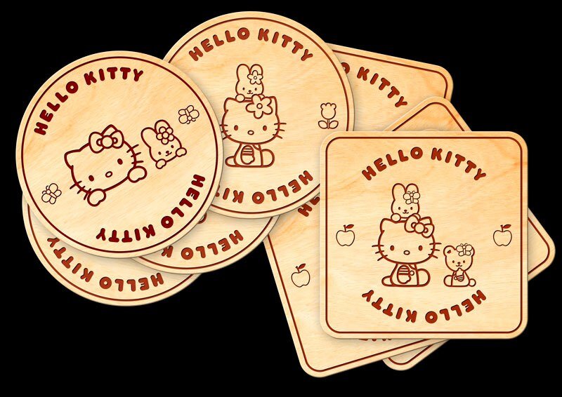 Intra απο ξύλο plywood 3mm-4mm πάχος - Σουβέρ Hello Kitty με κουτί στήριξης Δίασταση 30x30 cm Intraeaxys-lopqdqx7