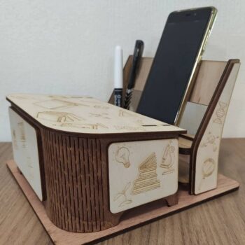 Intra απο ξύλο plywood 3mm-4mm πάχος - Organizer γραφείου με θήκη τηλεφώνου Δίασταση 30x30 cm Intraeaxys-m1d6zdl7 - Image 1