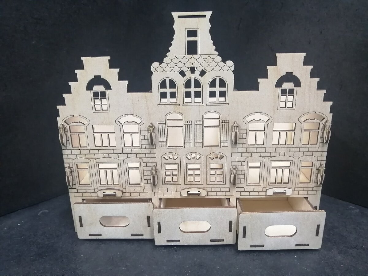 Intra απο ξύλο plywood 3mm-4mm πάχος - Ξύλινη οργάνωση σε σχήμα σπιτιού με συρτάρια Δίασταση 30x30 cm Intraeaxys-eo4qwdd7